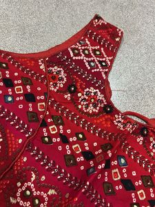 Red Ethnic Blouse with Bandhani Print