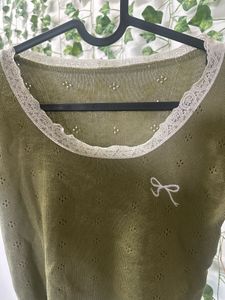 Olive Green Lace Trim Crop Top