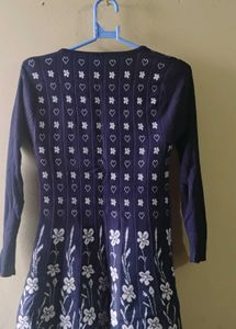 Navy Blue Floral Print Knit Dress