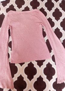 Pink Bell Sleeve Lace-Up Top