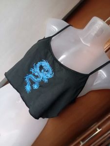 Black Dragon Print Crop Top