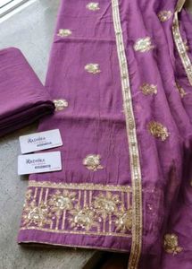 Purple Embroidered dress material