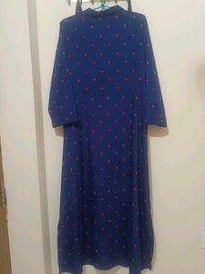 Navy Blue Polka Dot Maxi Dress with belt