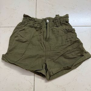 Olive Paperbag Waist Shorts