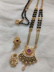 Gold Plated Mangalsutra &amp; Earrings Set