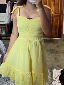 Chic Ruched Yellow Mini Dress