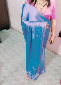 Beautiful Blue Silk Saree with blouse material wit