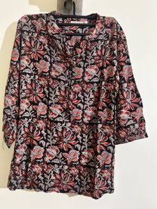 Kalamkari Style Floral Short Kurti