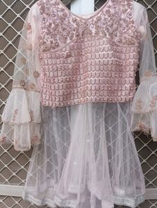 Baby Pink Peplum Top, Lahanga And Dupatta .