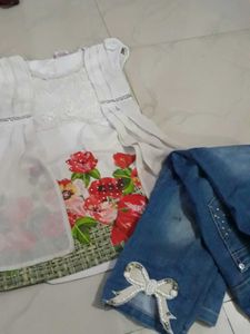 Cute Floral Top & Jeans Set