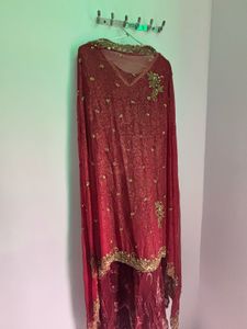 Embellished Red Kurta Set