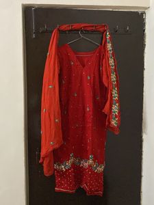 Vibrant Red Embroidered Kurta Set