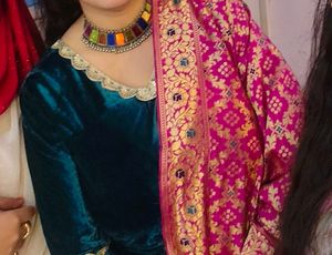 Elegant Ethnic velvet anarkali with bnarsi Shawl