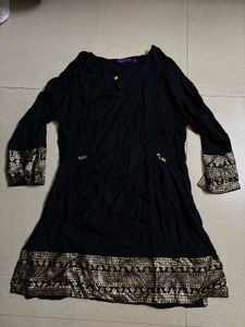 Elegant Black Kurta with Gold Border