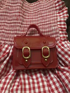 Red Gingham Off-Shoulder Dress with cute Handbag