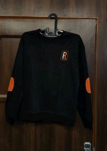 Black Crew Neck Sweatshirt with Orange Accents