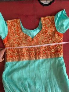 Elegant Turquoise &amp; Orange Anarkali Gown