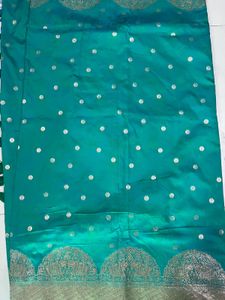 Teal Silk Saree with Silver Border