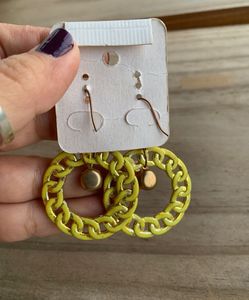 Yellow Chain Hanging Earrings with Crystals