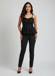 Sequin Embellished Black Peplum Top