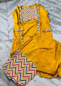 Vibrant Yellow Chevron Print Kurta Set