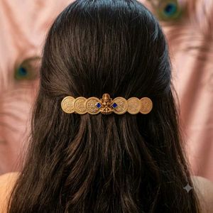 Gold-Plated Lakshmi Elephant Hair Clip