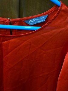 Marks &amp; Spencer Vibrant Red Satin Long-Sleeve Top
