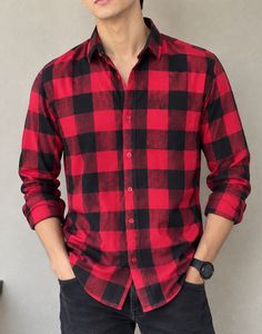 Men's Red & Black Plaid Shirt