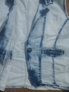 Washed Denim Sleeveless Blazer