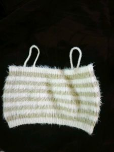Sage Green Striped Fuzzy Knit Crop