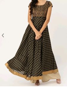 New* MBE Black And Golden Checked Anarkali Kurta