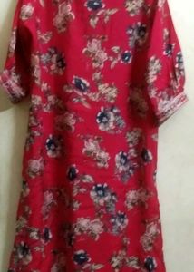 Vibrant Floral Print Red Kurta and pant set