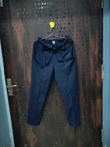 Women's Blue Straight-Fit Trousers with tieup belt