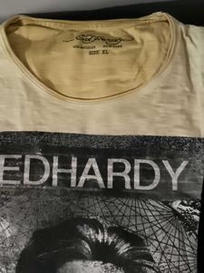 Ed Hardy Graphic Distressed T-Shirt With Brand Bag