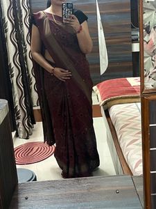 Elegant Maroon & Gold Saree