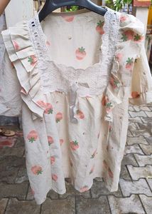 Cute Strawberry Print Pajama Top
