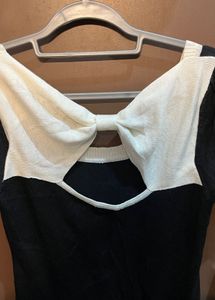 Chic Bow Detail Black &amp; White Dress