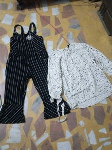 Cute Striped Jumpsuit & Speckled Top Set