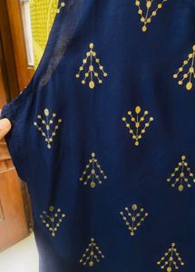 Navy Blue Ethnic Kurti with Gold Print