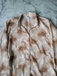 Elegant Rose Print Button-Up Shirt