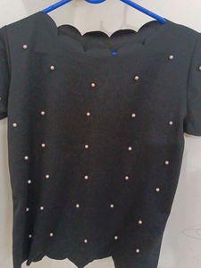Navy Cutwork Perl Top