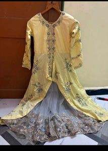 handwork Yellow &amp; Grey Embroidered Gown