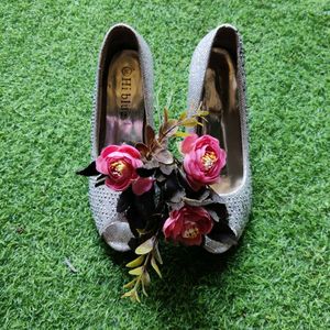 Silver Glittery Shoes Party Wear