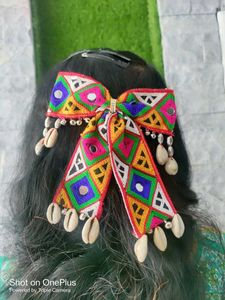 Boho Embroidered Hair Bow with Shells