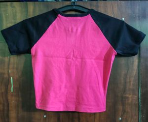 Pink &amp; Black Zipper Crop Top