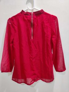 Chic Red Lace Yoke Top