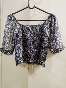 Floral Smocked Square Neck Top