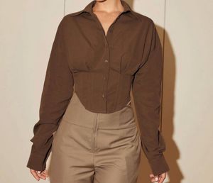 Chic Brown Corset Button-Up Shirt