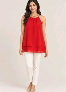 Chic Red Layered Halter neck Top ♥️