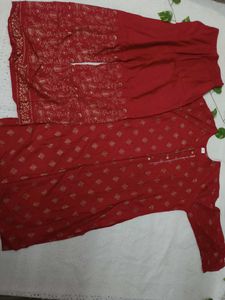 Red &amp; Gold Kurta Palazzo Set